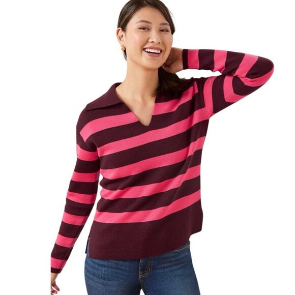 Talbots Sweaters - NWT Talbots Milano Stitch Johnny Collar Sweater Stripe Size L Classic‎ Preppy